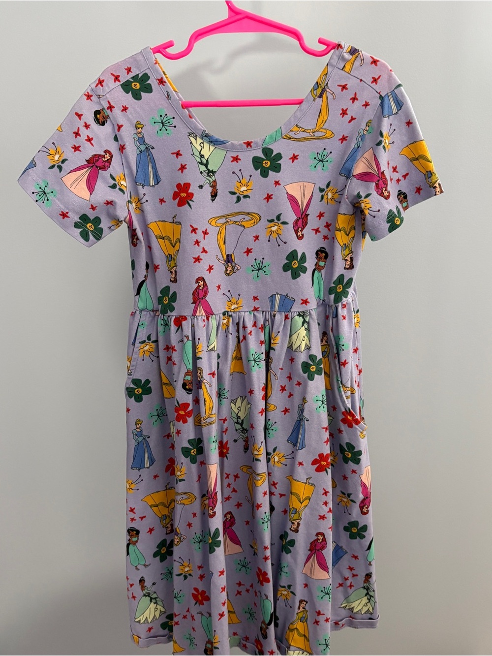 Disney Lavender Princess Print Casual Dress with Multicolor Floral Accents